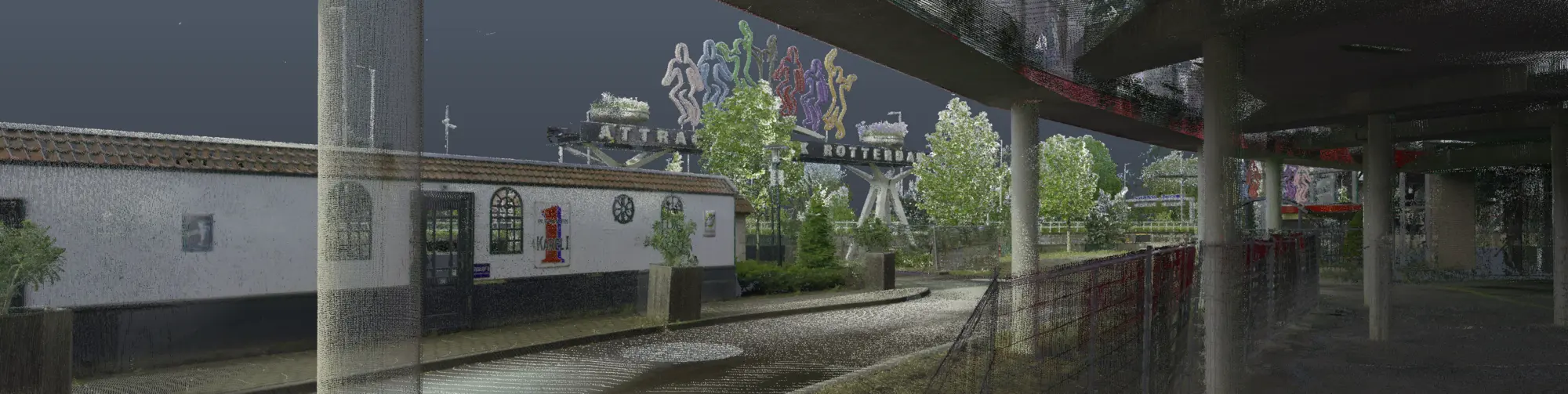 Pointcloud van de buitenruimte en entree van Spelen bij Beelen